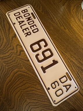 Vintage 1960 Bonded Dealer License Plate 20” x 3.5”